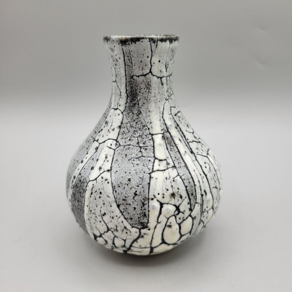 Handcrafted Ceramic Vase Robert Cartright Black and White Crackle Glaze